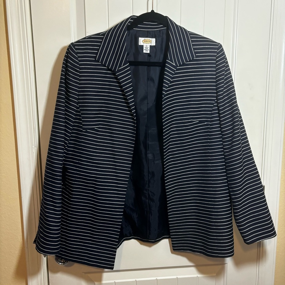Talbots Lined blazer Blue White Stripe Size 14 EUC C4